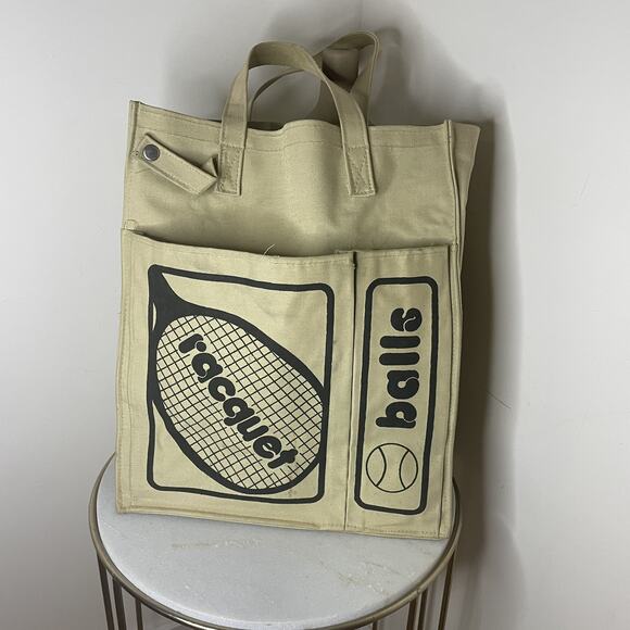 VTG 70s Tennis Racquet Balls Tote Tan Canvas Gear Bag Pickleball Retro Hipster - Picture 13 of 16